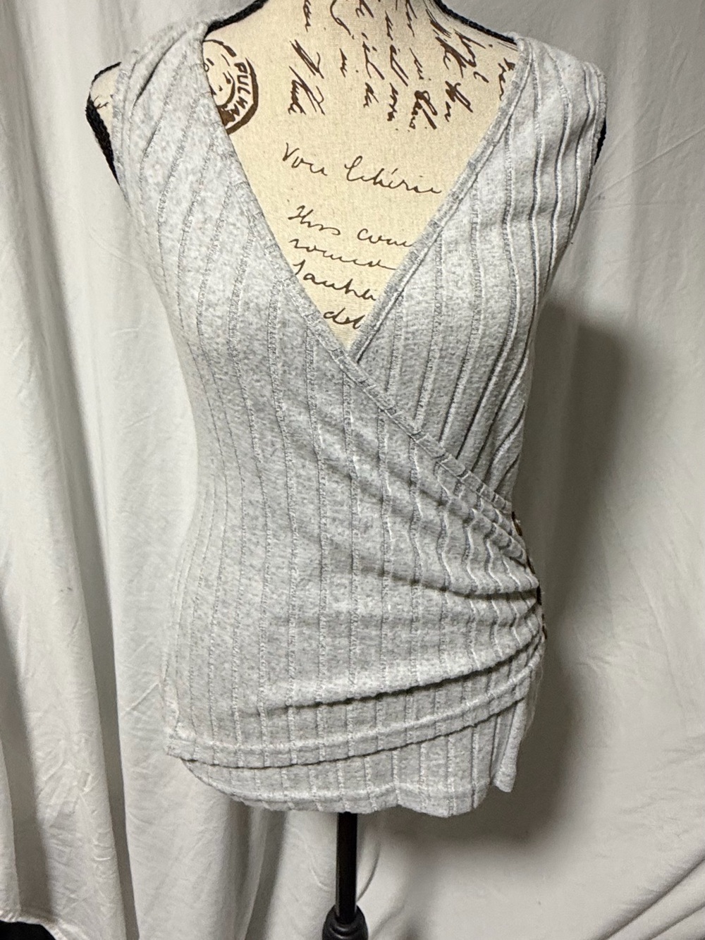 SHEIN Heather Gray Ruched Side Wrap Front Sleeveless Top Women’s L